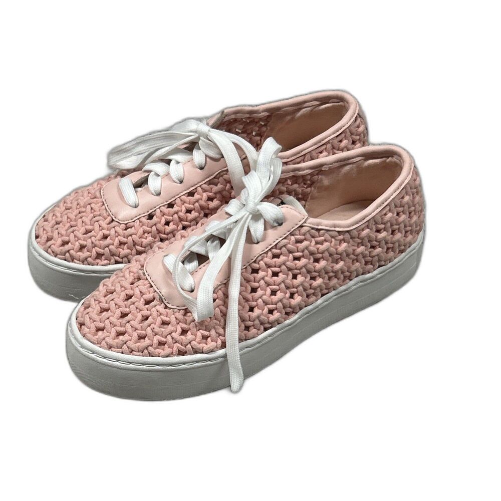 Kate Spade Shoes Womens 6.5 Serve Crochet Sneakers Platform Pink Chunky